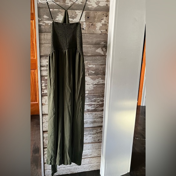 3/$20  Boho Solid Sleeveless Long Length Jumpsuit Baggy Jumpsuit Army Green - Picture 10 of 10